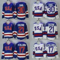 CUSTOM men's 30 Jim Craig 21 Mike Eruzione 17 Jack O'Callahan 1980 USA Hockey Jersey Team USA Miracle On Alternate Year Vintage Je