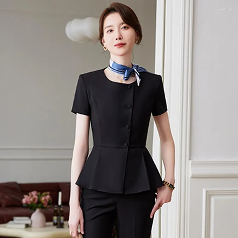 Women's Two Piece Pants Formal Elegant Styles Women Business Suits Summer Short Sleeve With And Tops Professional Blazers Set Office Work