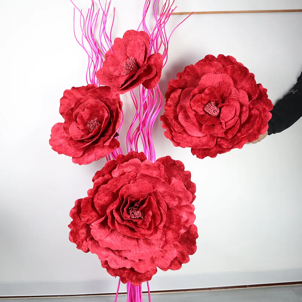 Stor imitation Flannelette Peonies Bröllopsdekorationer Fake Flowers Display Windows Photography Props Artificial Roses Stora blommor