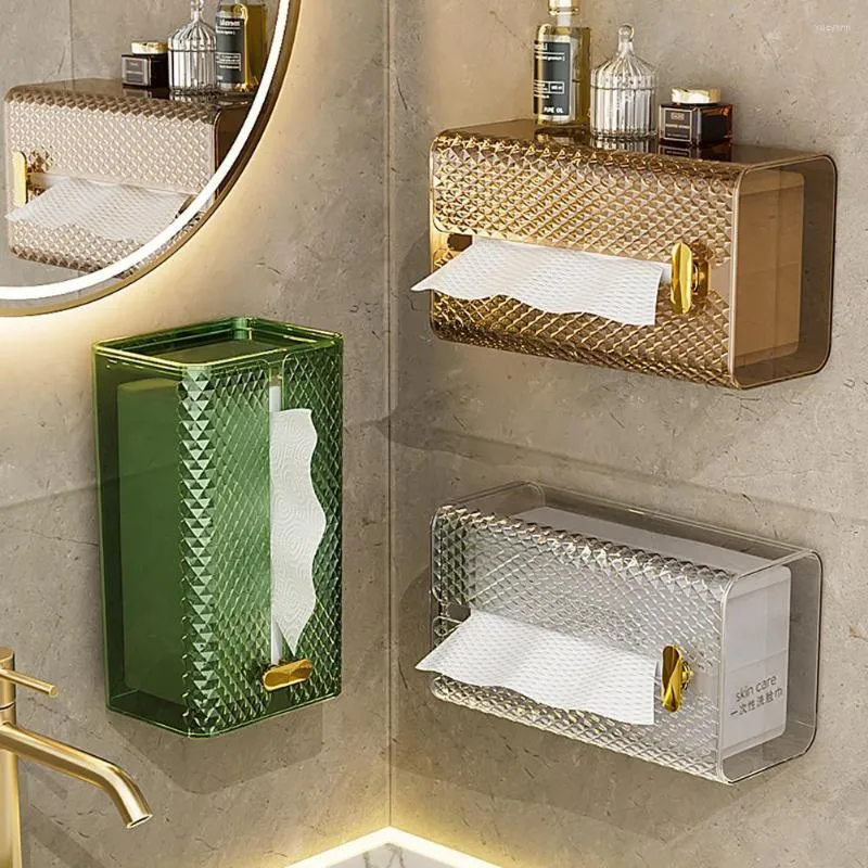 Bath Accessory Set Light Luxury Transparent Tissue Box Wall-mounted Napkin Paper Storage For Home Bedroom Living Room