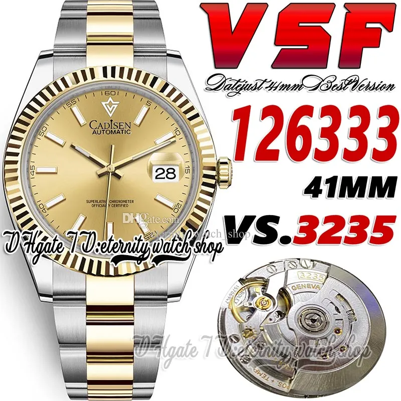 2023 sbf126333 3235 VSA3235 Automatic Mens Watch 41MM Fluted Bezel Gold Dial Stick Yellow Gold Silver Two Tone SS 904L Steel Bracelet Super Edition eternity Watches