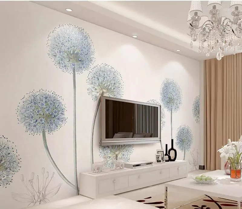 Wallpapers Est 8d Hand-painted Dandelion Wall Paper Mural 3D Simple But Elegant Wallpaper Sticker For Living Room Murals Deco