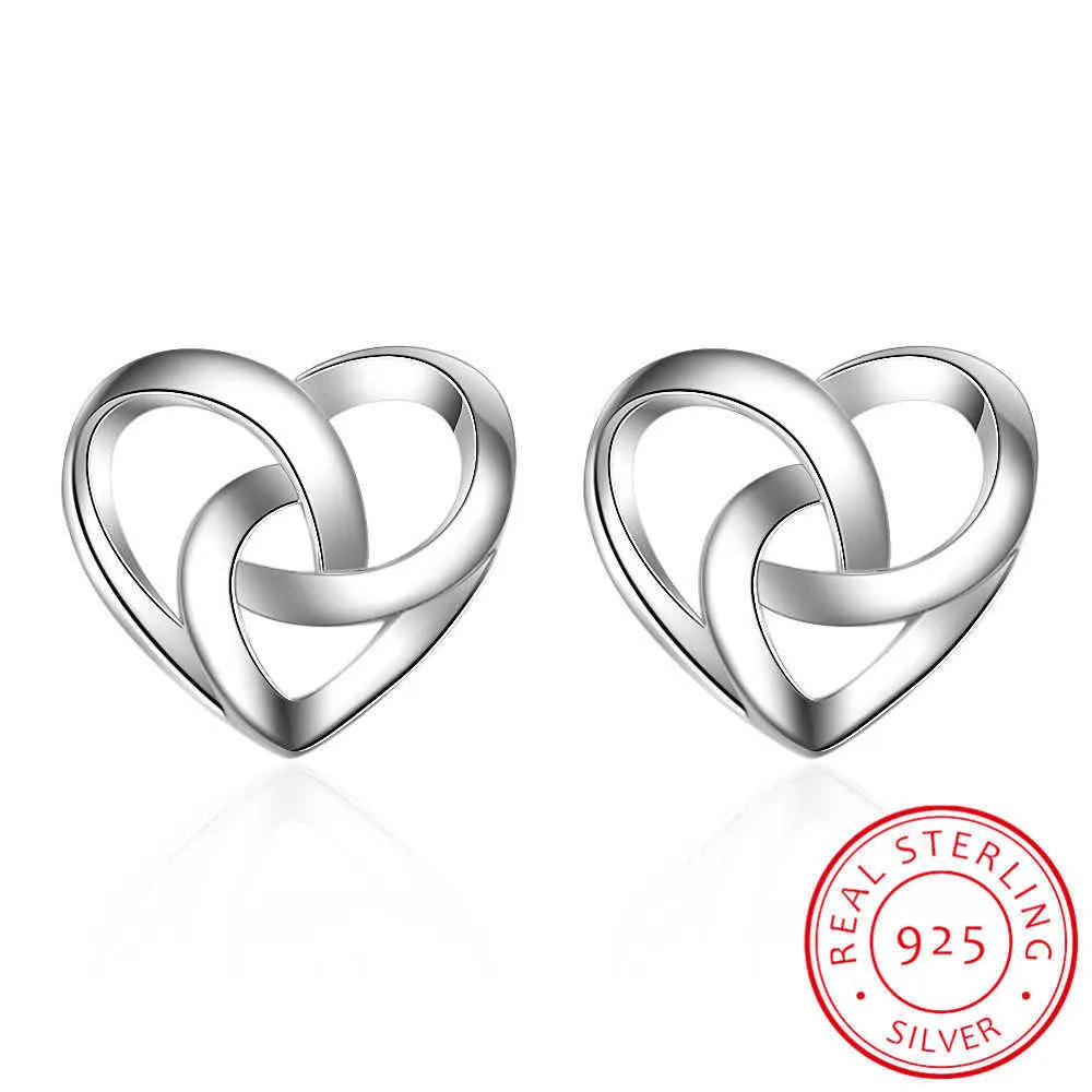 Charm 925 Sterling Silver Knotted Cute Hearts Stud Earrings For Women