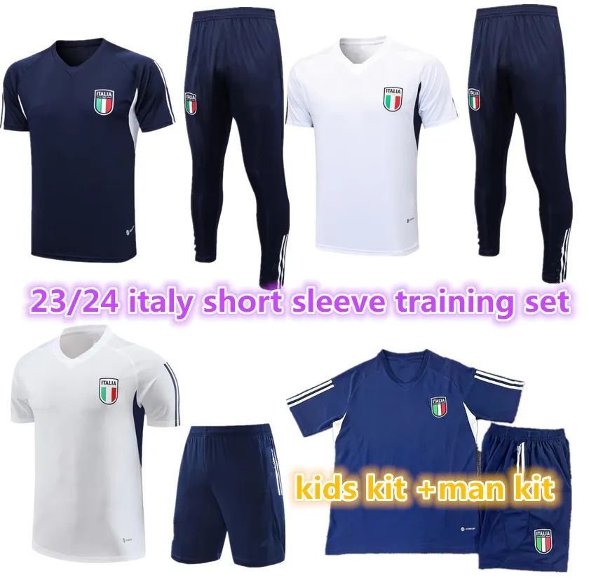 23 24 Italia polo adulto tuta bambini maglie allenamento kit survêtement manica corta tuta allenamento calcio 2023 2024 Italia uomo maglia calcio bambino set abbigliamento sportivo