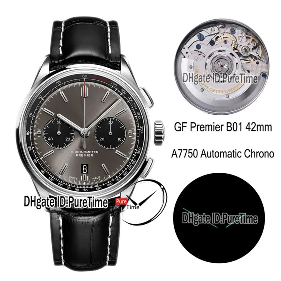 GF Premier B01 ETA A7750 Automatyczne chronografie Zegarek 42 mm stalowa szara czarna tarcza AB0118221B1P1 Black Leather Edition Nowy 2463