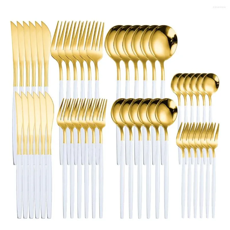 Utensílios de jantar conjunto de talheres de ouro branco espelhado garfo colher knive aço inoxidável 48pcs cozinha luxo de talheres de talheres de luxo