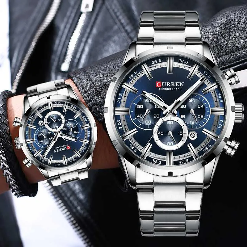 Montres-bracelets Top Mode Hommes Montres En Acier Inoxydable Chronographe Quartz Montre Hommes Sport Mâle Horloge RelogioWristwatches Montres-braceletsWristwat