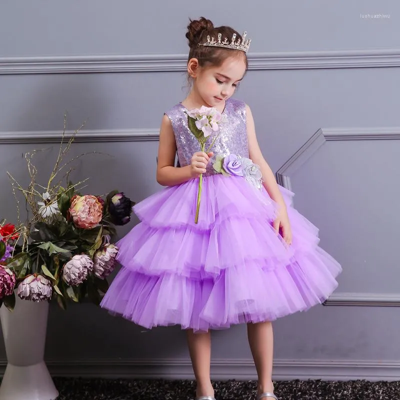 Mädchenkleider Ausgefallenes Mädchenkleid Sommer Prinzessin Pailletten Party Tutu Tüll Outfits Rückenfrei Hochzeit Kinderkostüm1