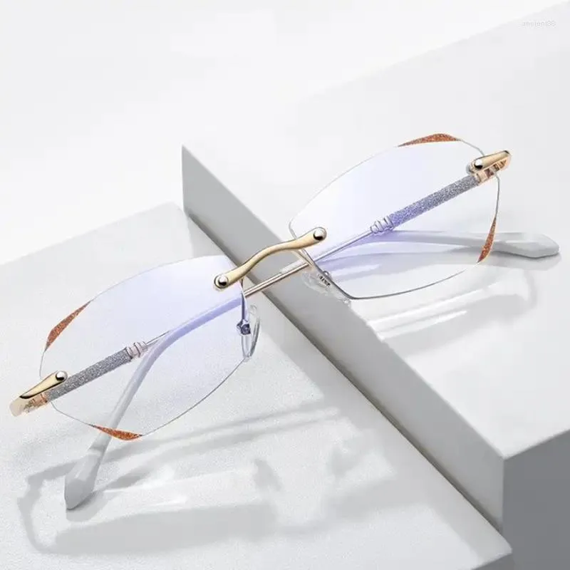 Sunglasses May F2023 Elegant Reading Glasses For Women High Quality Rimless Prescription Ladies Blue Light Blocking