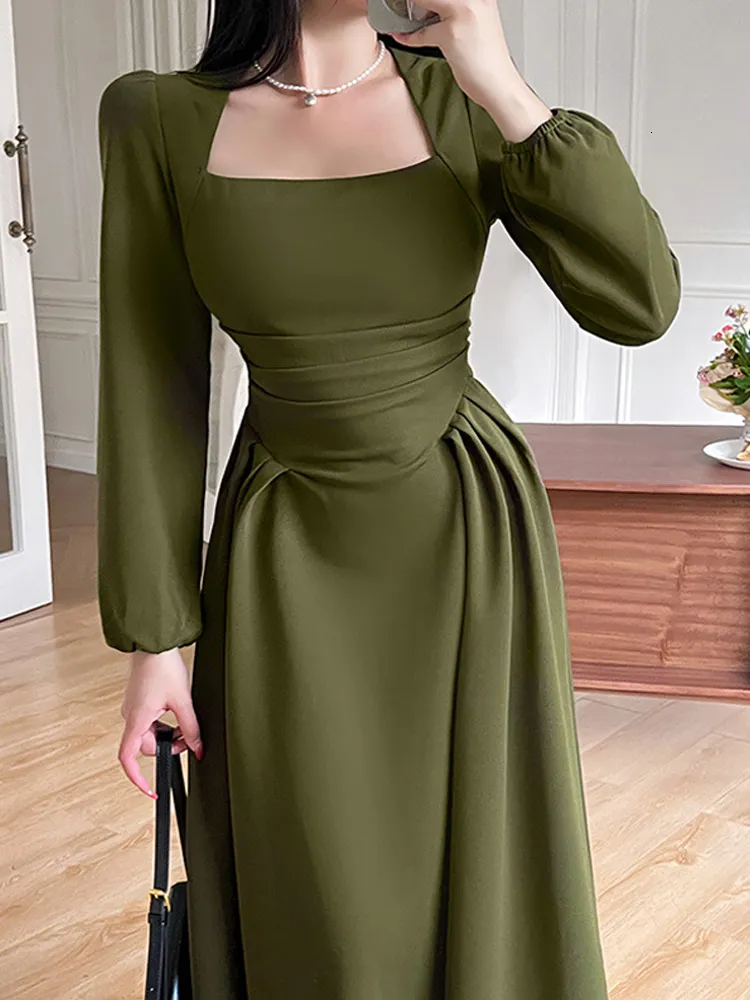 Square Collar Puff Sleeve A-Line Ankle-Length Chiffon Dress for Women Ages  25-35 from Dhgate Basic & Casual Dresses