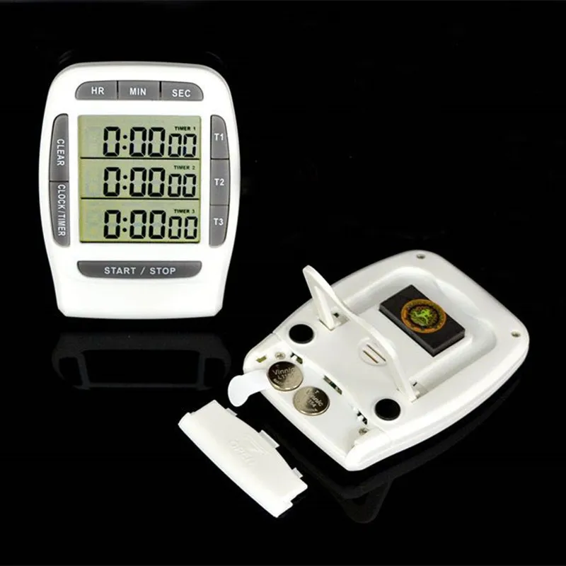 Timers المطبخ LCD متعددة الوظائف Digital Timer 3 عرض قناة المطبخ المقياس مؤقت المنبه الإلكترونية العد التنازلي لأسفل Back Bracket 230328