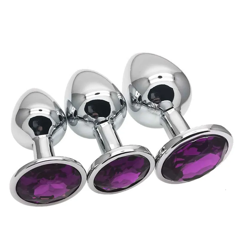 Zestaw 3 metalowych silikonowych diamentowych zatyczek analnych z seks-zabawkami dla kobiet i mężczyzn, par i dorosłych._voghion.com