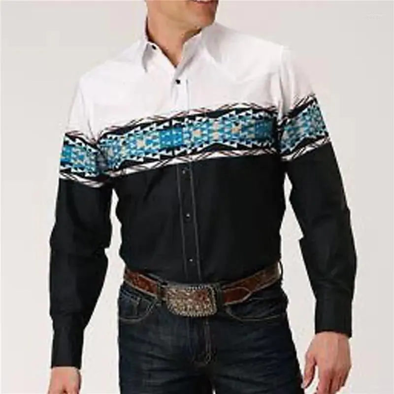 Herrklänningskjortor Western Ethnic Costume Lapel Långärmad skjorta Högkvalitativ tyg Topp Mäns 2023 vår och sommar