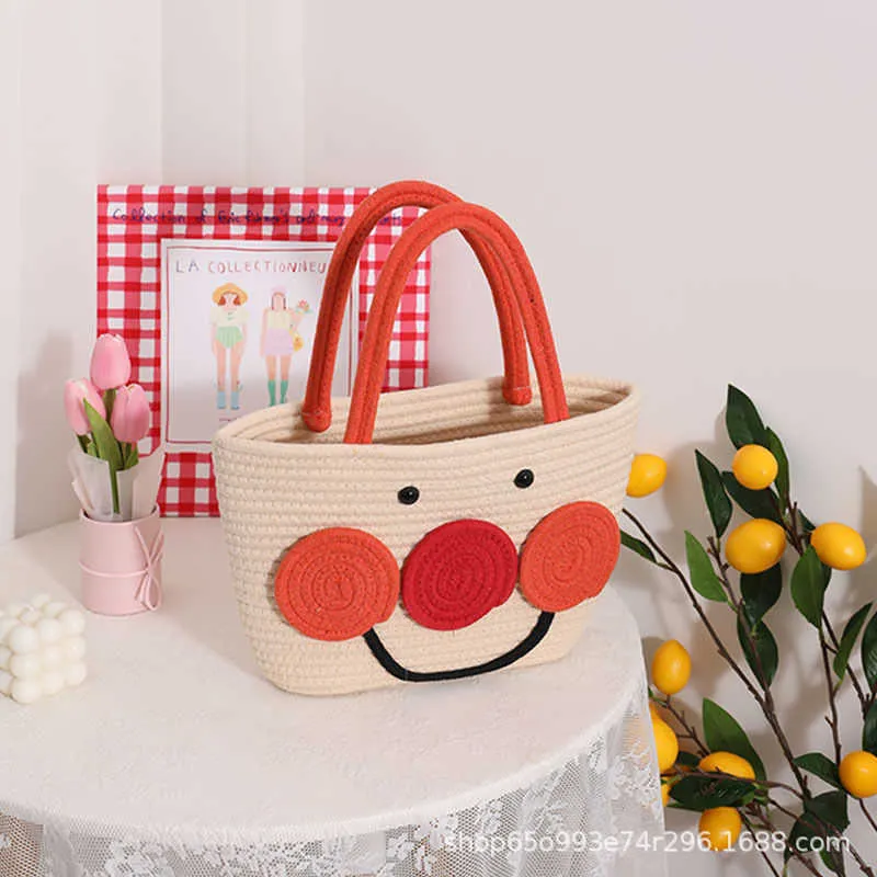 Beach Bags Cute Bread Handheld Cotton Knitted New Cartoon Straw Ugly Basket Women s 230327