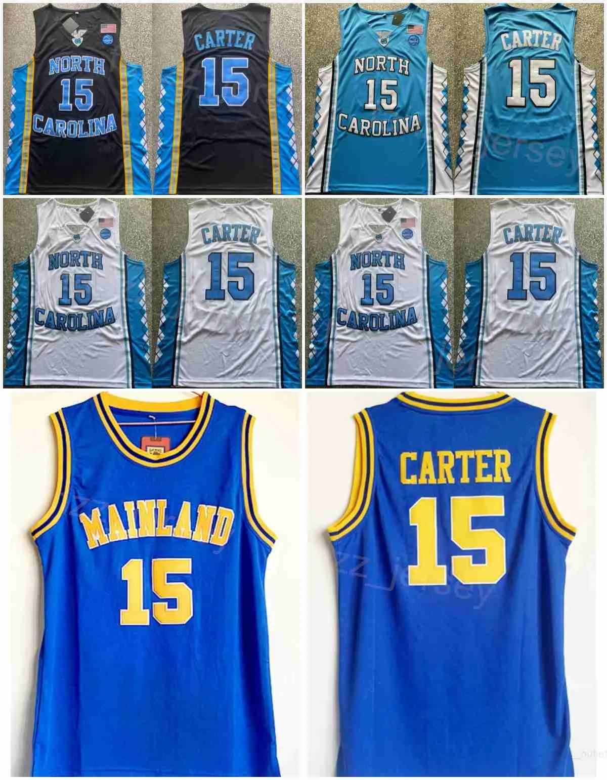 대학 농구 고등학교 빈스 카터 유니폼 15 노스 캐롤라이나 타르 힐스 대학교 플로리다 데이토나 비치 블랙 블루 화이트 팀 모두 스티치 NCAA