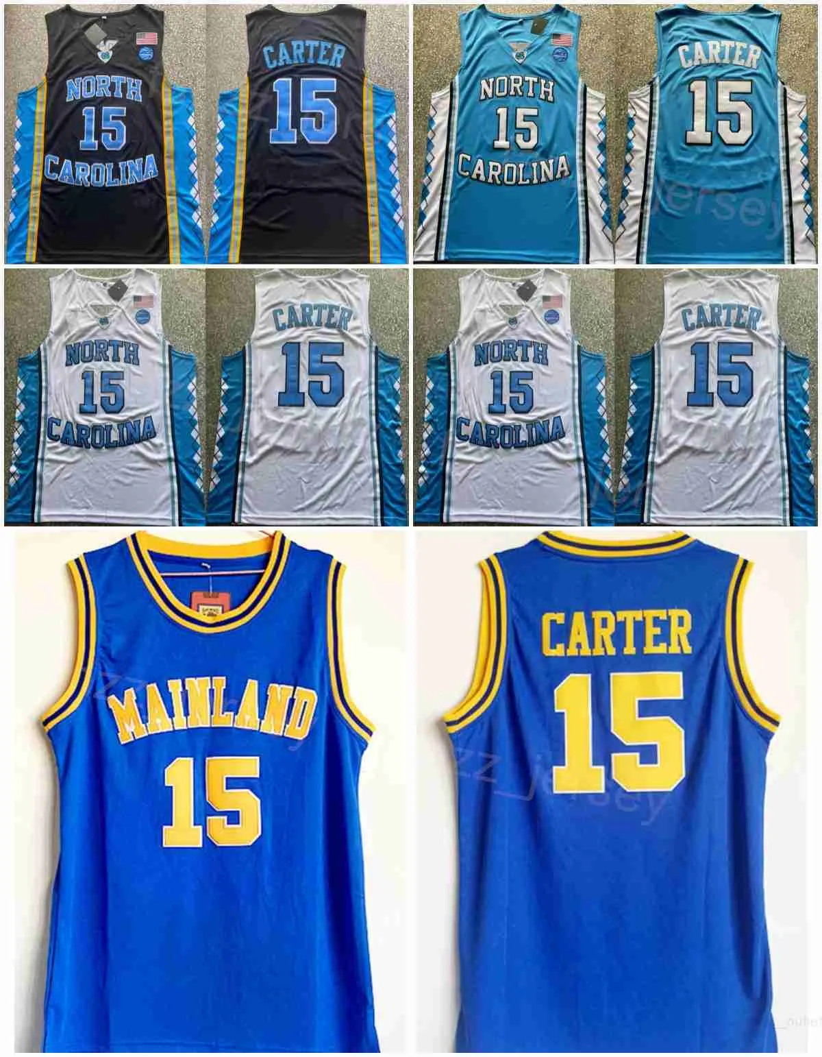 College Basketball High School Vince Carter Jerseys 15 North Carolina Tar Heels University Florida Daytona Beach vasteland Black Blue White Team allemaal genaaid NCAA