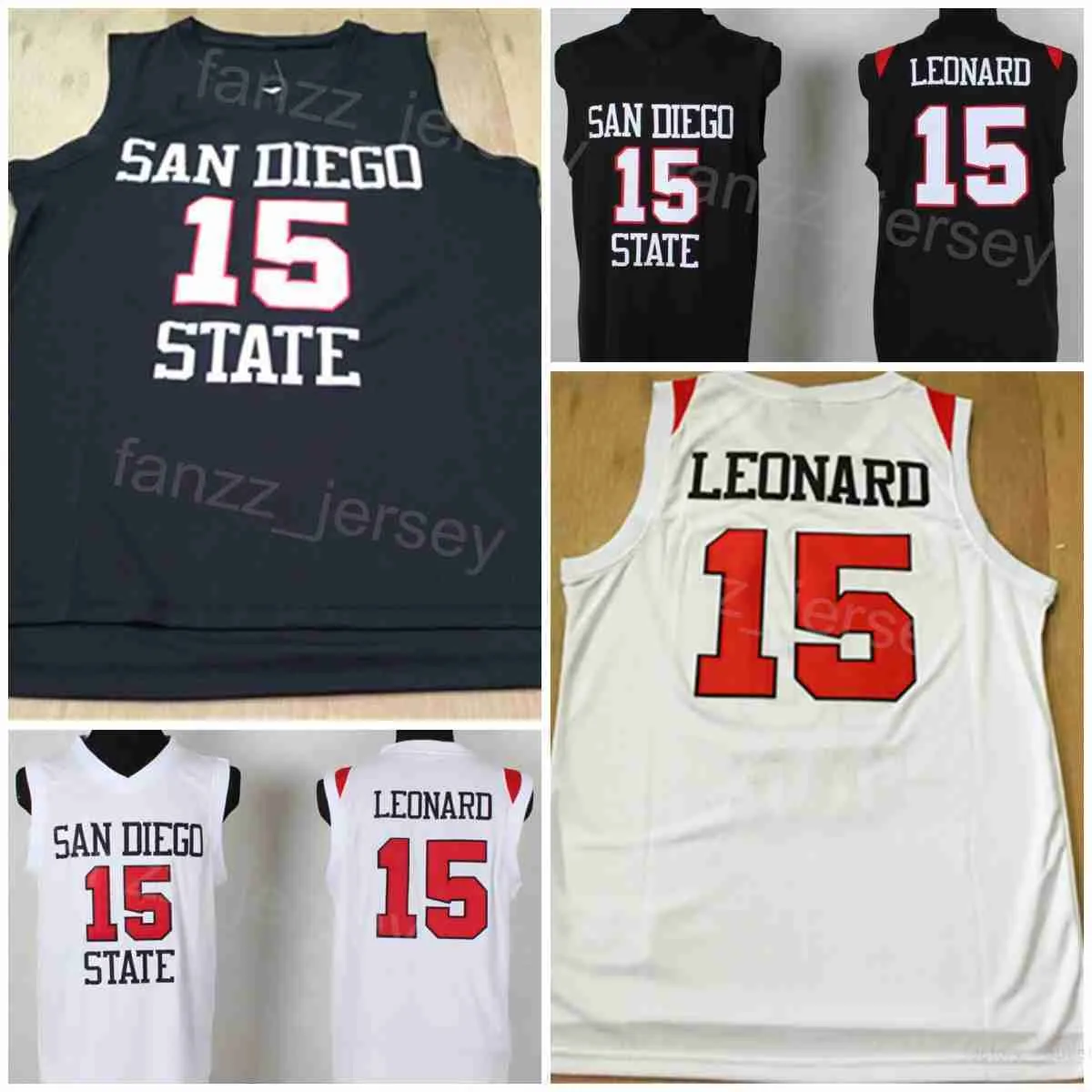 San Diego State College 15 Kawhi Leonard Jerseys Basketball University Shirt All Stitched Team Color Black White For Sport Fans Breattable Shirt Embroidery NCAA
