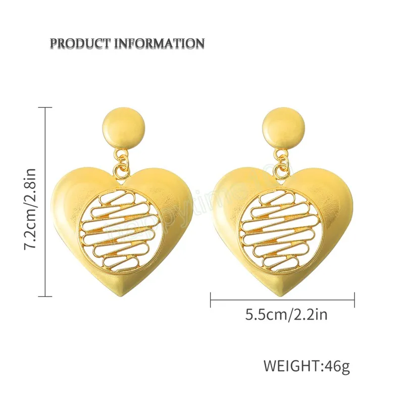 Duże metalowe kolczyki w kształcie serca dla kobiet geometryczne złoto kolorowe kolczyki imprezowe trend biżuteria