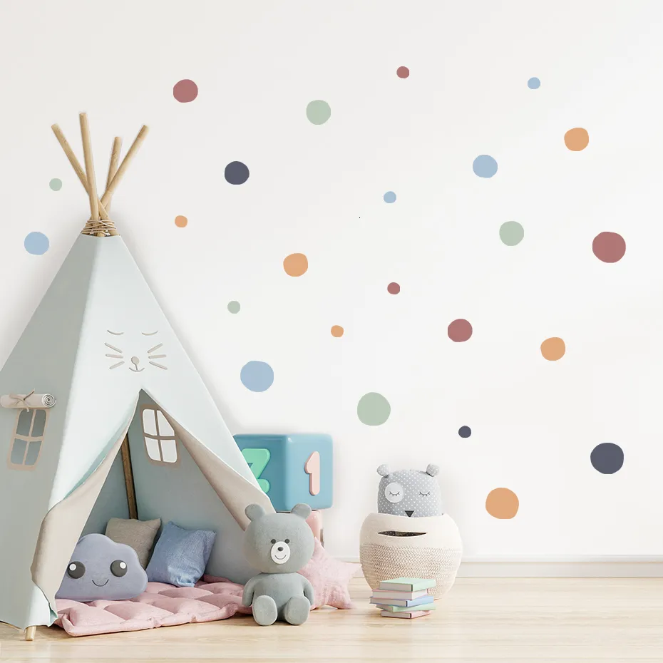 Wall Stickers Cartoon Colorful Polka Dots Children Wall Stickers Removable Nursery Wall Decals Poster Print Kids Bedroom Interior Home Decor 230329