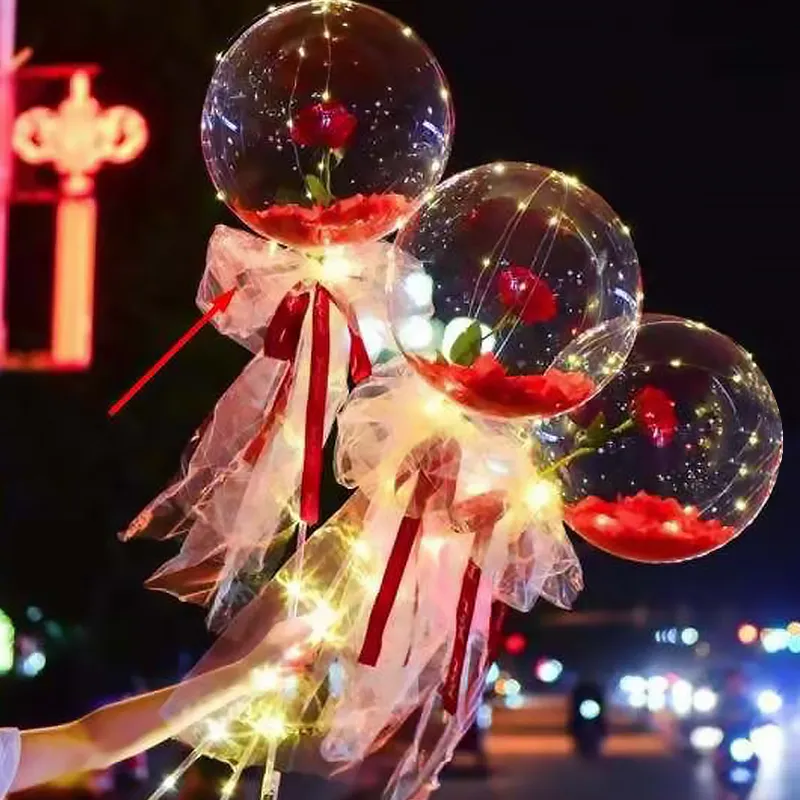 Andere evenementenfeestjes 3-10 stks Bobo-ballonnen transparante ballon met LED-lichten Rose Bouquet Wedding Party Decoratie Valentijnsdag Verjaardagsgeschenken 230329