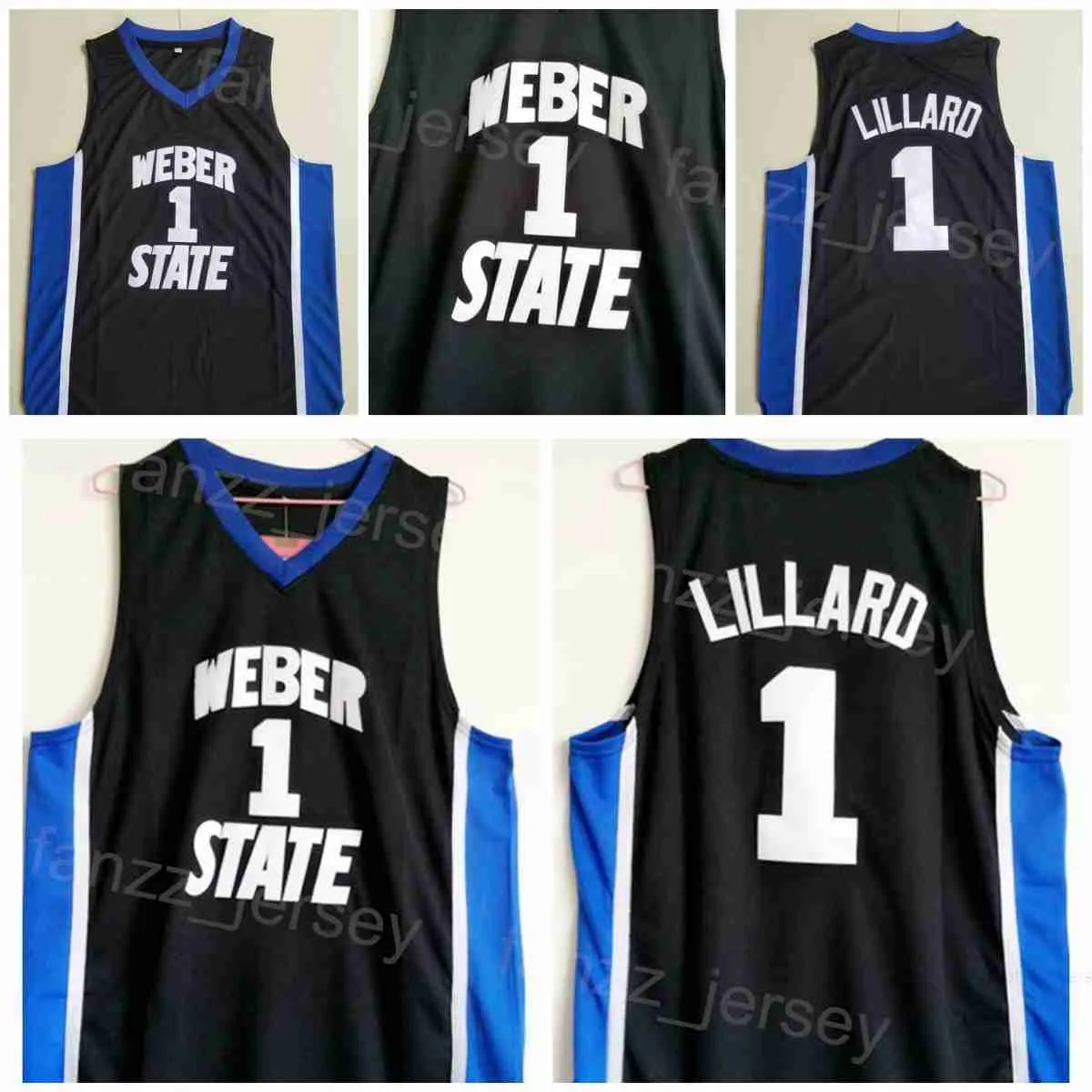 Weber State College Damian Lillard Jersey 0 Man Basketball University рубашка все сшитая команда Color Black For Sport Fan