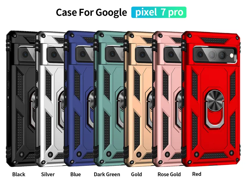 Ringstativfodral för Google Pixel 4A 5 5A 6A 6 7 Pro 7A 4 XL 3A XL Bil Magnet Metal Ring Stand Holder Armor Suffsäker fodral Telefon Back Cover