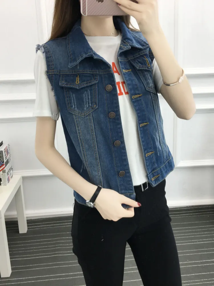 Kvinnors västar JMPRS vintage 5xl denim Tank Top Women's Summer Fashion Sleeveless Jeans Jacket Lose Single Chest Kort jacka Midjajacka 230329