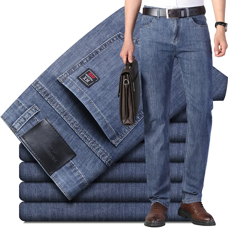 Pantalones vaqueros para hombre Primavera otoño Pantalones vaqueros inteligentes para hombre Moda de negocios Recto Regular Azul Pantalones de mezclilla elásticos Hombres clásicos Tallas grandes 28-40 230329