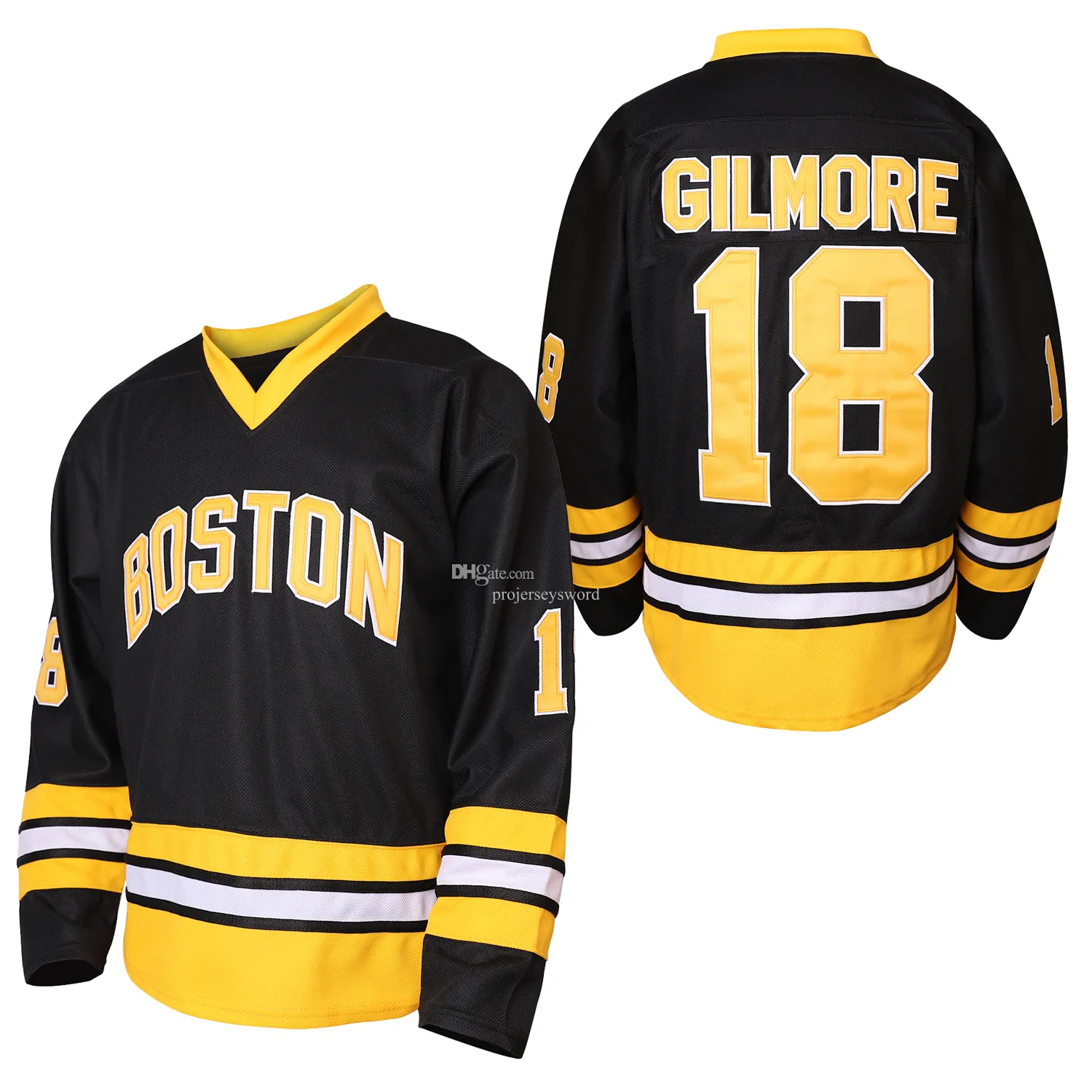 Mens Boston Happy Gilmore 18 Adam Sandler 1996 Movie Hockey Jersey Stitched in Stock Fast Shipping S-XXXL