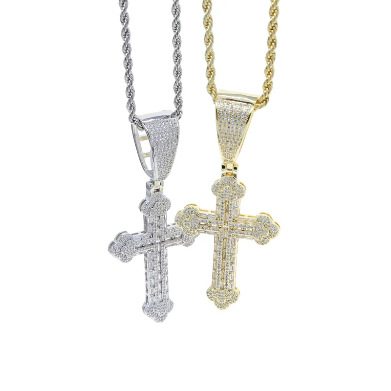 Solid 925 Sterling Silver Hip Hop Chain – 4mm Tennis Style Cross Pendant With Bling CZ Stones