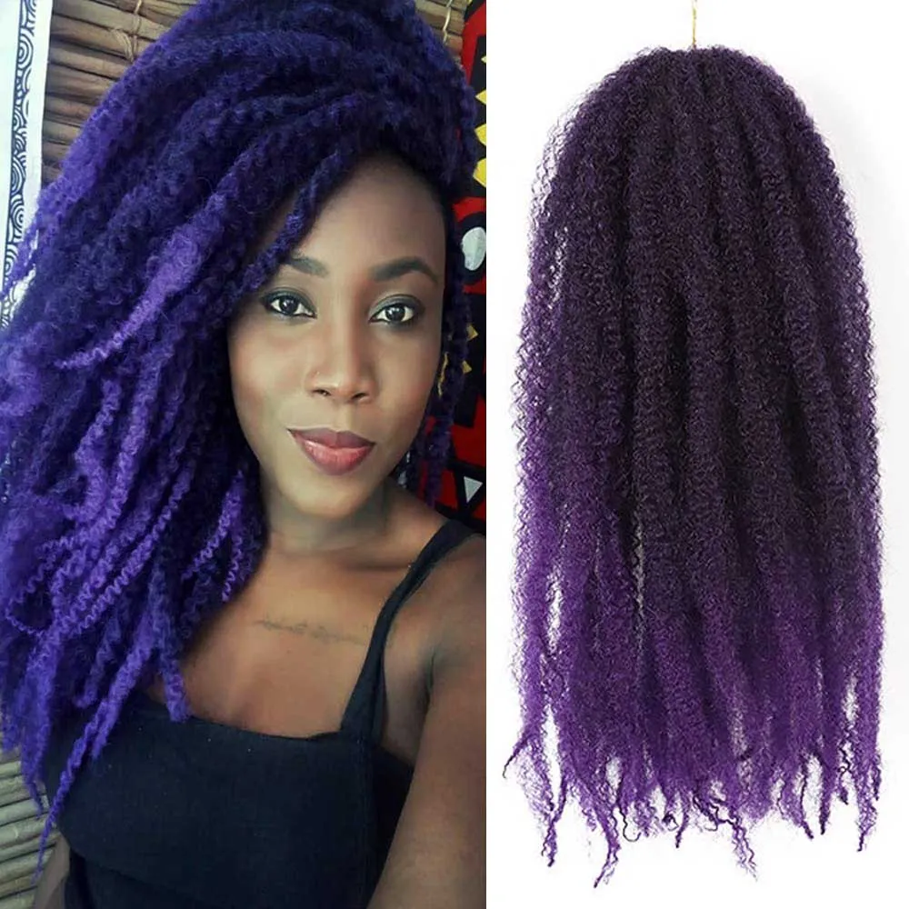 Twist cubano Afro Kinky Marley Braiding Crochet Hair 1B Extensões de cabelo sintéticas de crochê roxo Afro Braids Kinky