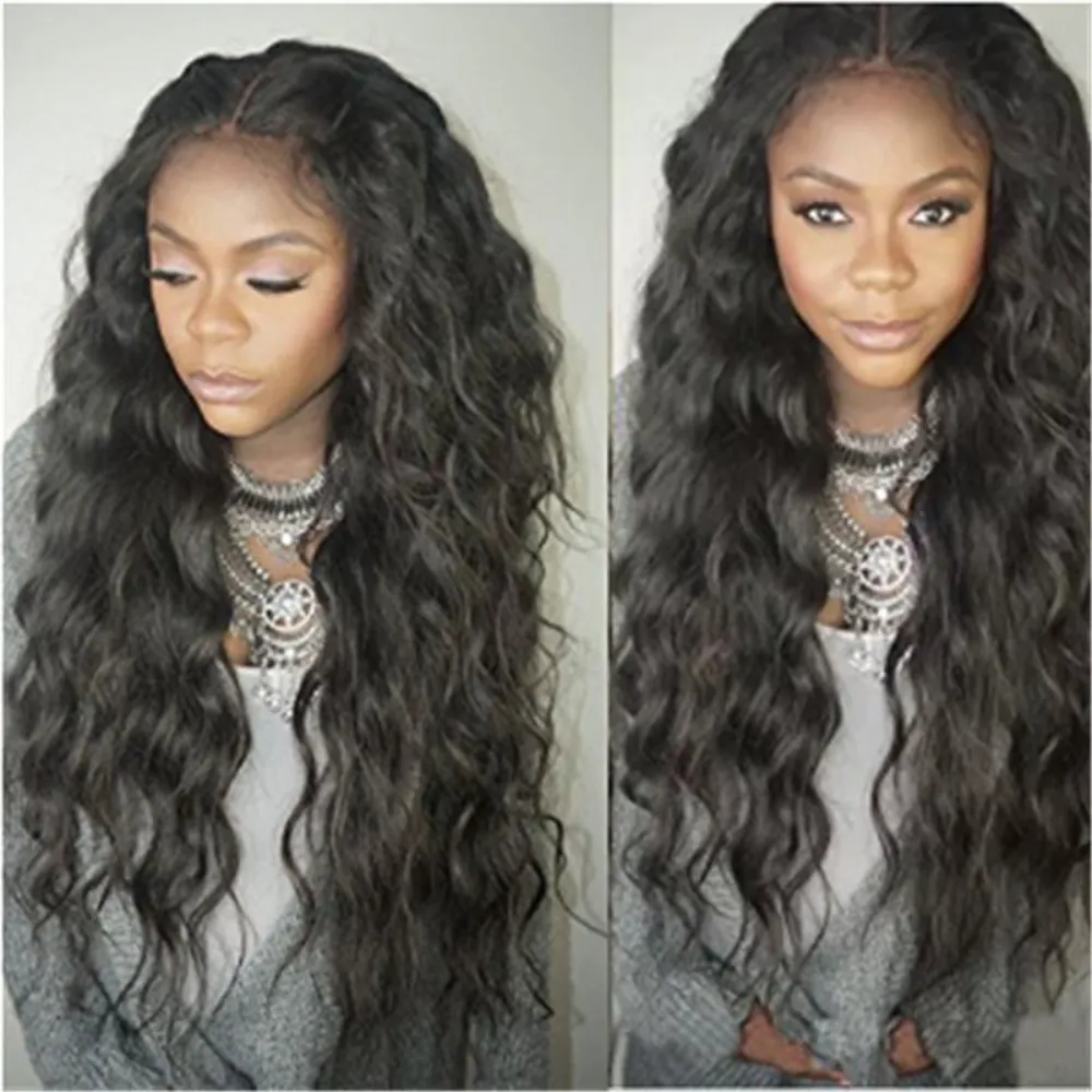 26inch Super Soft Unprocessed Brazilian Indian Human Hair Natural Loose Wave Glueless Lace Front Wigs for Black Women