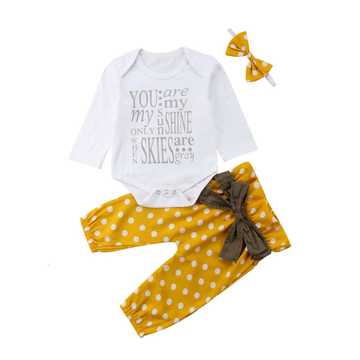 Clothing Sets Citgeett Musim Semi Baru Lahir Bayi Gadis Pakaian Atasan Sunshine Baju Monyet Dot Ikatan Simpul Panjang Celana Kuning 3Pcs Gugur Set 0 24M 230328