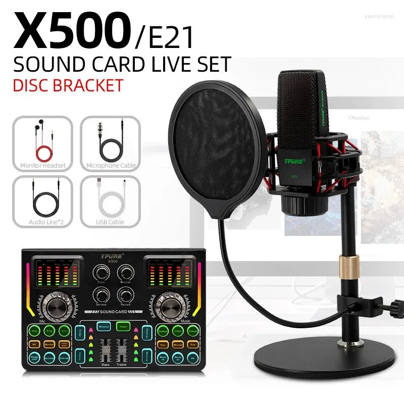 Microphones X500 Sound Card Set E21 Studio Large Diaphragm Desktop Condenser Microphone Kit For Webcast Live Recording Singing Broadcasting