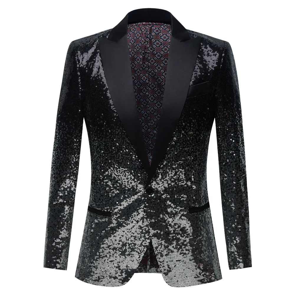 Men's Suits Blazers Black Sequin One Button Shawl Collar Suit Jacket Men Bling Glitter Nightclub Prom DJ Blazer Jacket Men Stage Clothes for Singers 230329