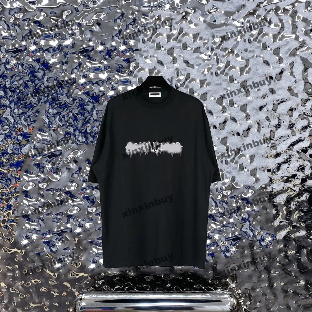 Xinxinbuy Men Designer Tee Tシャツ23SSパリグラフィティレター半袖コットン女性ブラックホワイトブルーグレーカーキM-3xl
