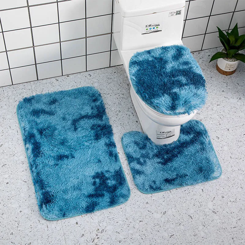 Carpet 3-piece Bathroom Mat Set Bathroom Silk Tie Dye Toilet Soft Non slip Carpet Shower Carpet Toilet Cover Floor Mat 230329