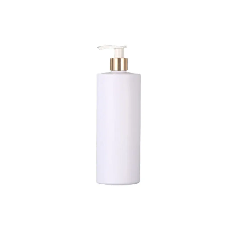 Plastic Packing Matte White Bottle 300ML 500ML Flat Shoulder PET White Black Lotion Press Pump Gold Silver Collar Packaging Cosmetic Refillable Container