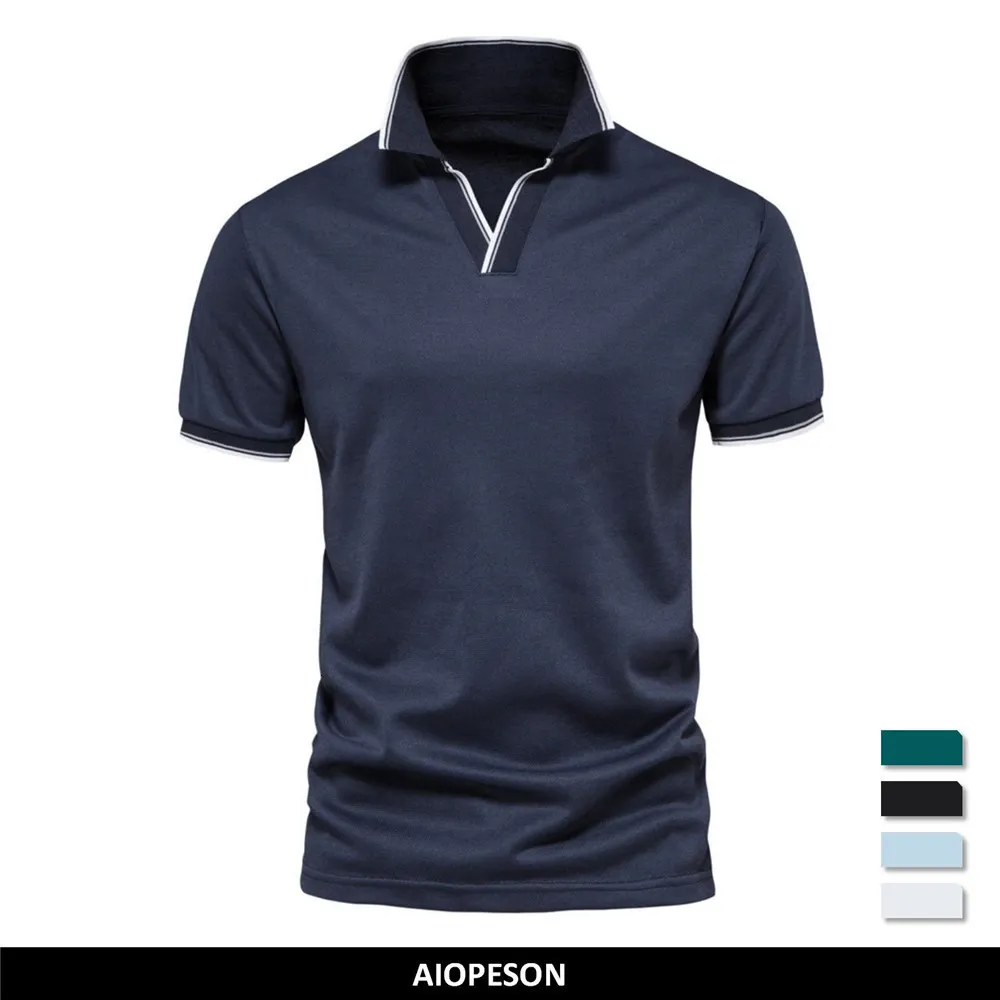 Polos pour hommes AIOPESON Polos à col en V pour hommes Couleur unie à manches courtes Polos classiques pour hommes Polo d'été Homme Vêtements 230329