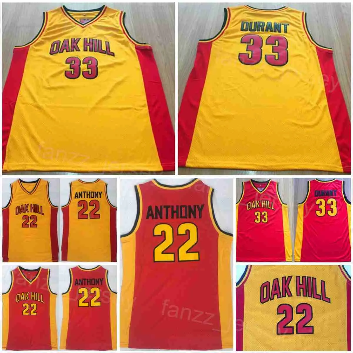 Средняя школа Oak Hill Kevin Durant Jerseys 35 Баскетбол Кармело Энтони 22 Shirt College все сшитые команды Color Yellow Red for Sport Fan