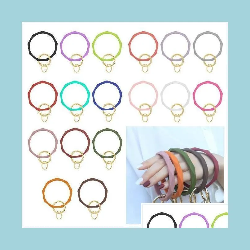 Party Favor 17 Färger Sile Keychain Bangle Armband Keyring O Shaped Wristlet Armband Circle Charm Key Ring Holder Armbands Drop Dh9ff