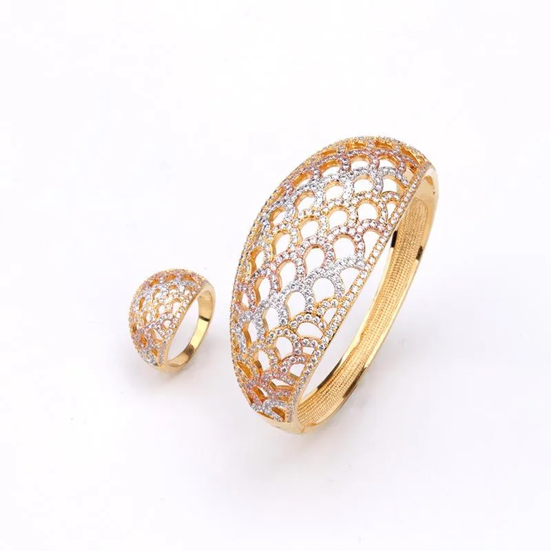 Bangle Dragon Scale Mesh Bracelet Ring Elegant Fashion Ladies Hollow Plating Three-color Micro-inlaid Zircon Jewelry Gifts