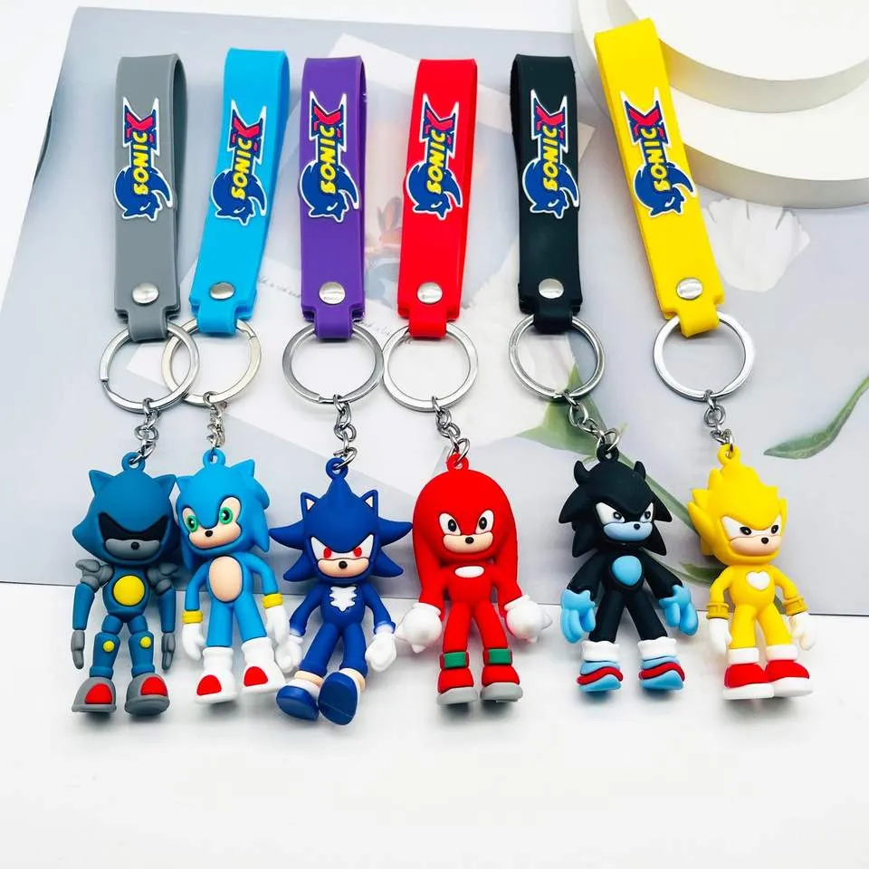 Creative Comic Soft Pvc Keyring Anime toys Character Key Chain Cute Cartoon 3d Figure Rubber Hedgehog Sonic Car 3d Keychain