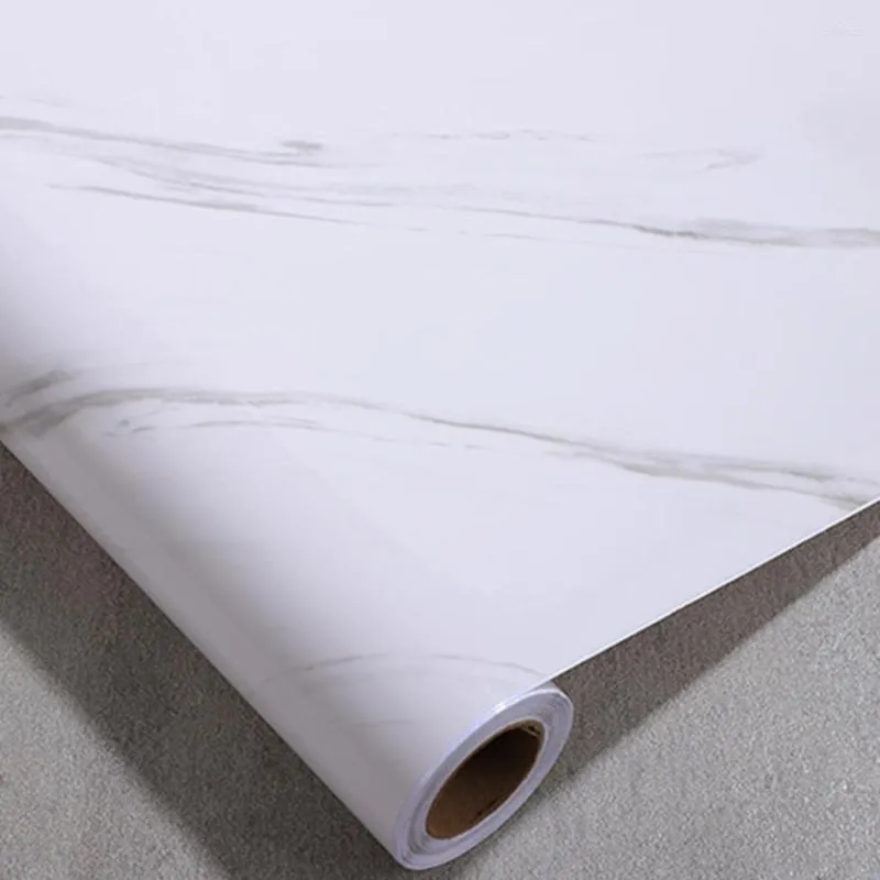 Wallpapers PVC Glossy White Marble Wallpaper Self-Adhesive Waterproof Desktop Furniture Stickers Kitchen Stove Cupboard Bar Oil-Proof Film