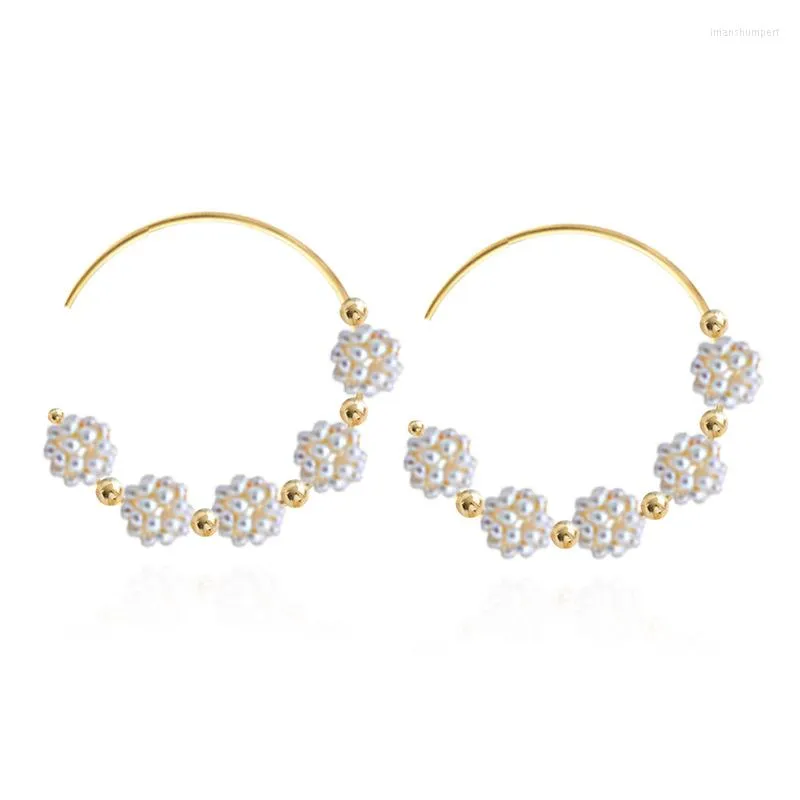 Hoop Earrings 925 Silver Millet Flower Ball Baroque Pearl Temperament Net Celebrity Niche Design Sense Light Luxury