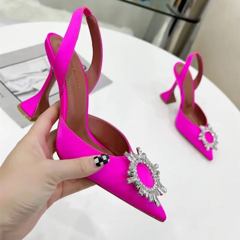 Amina muaddi Begum Crystal-Embellished buckle stain Pumps shoes spool Heels sandals women`s Luxury Designers Dress shoe Evening Slingback sandal 9.5cm size35-42