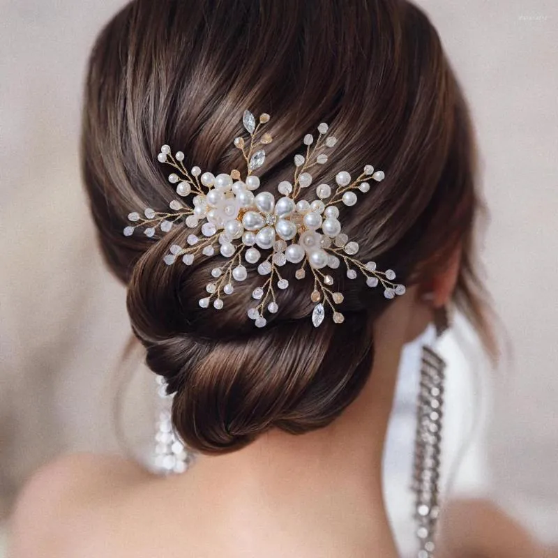 Headpieces HP136 Luxury Clear Crystal Wedding Comb Bride Headbonad Hair Clips Women Tiara Water Drop Pearl Accessories Gift