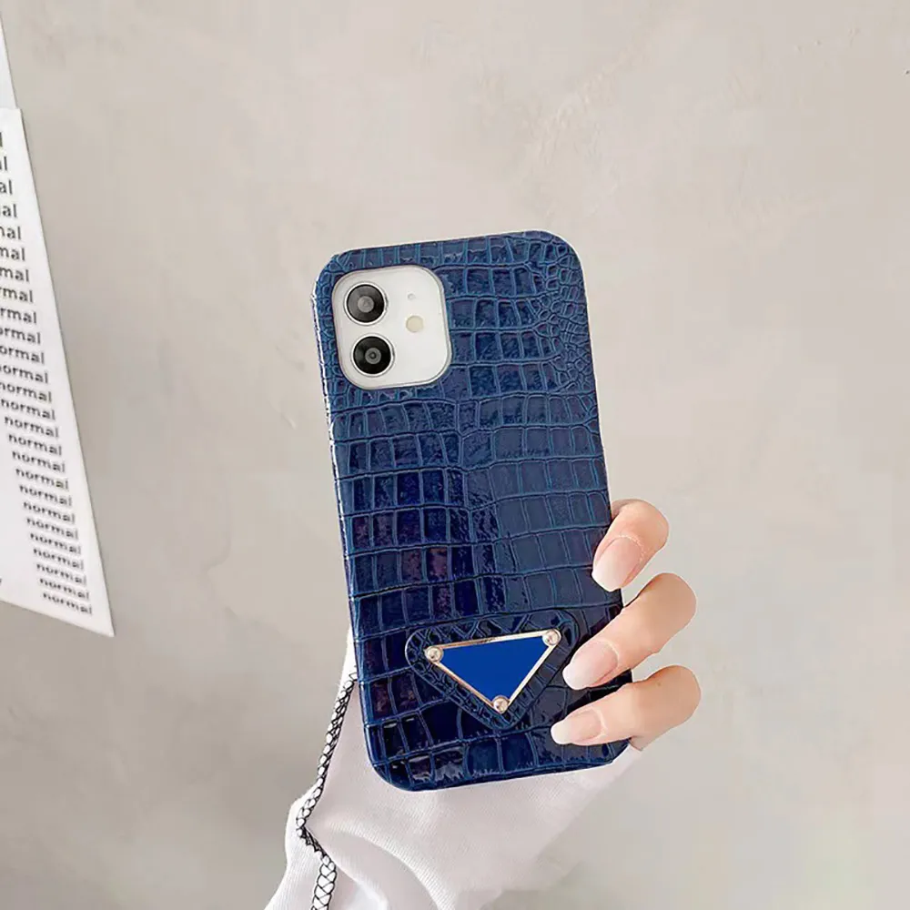 iPhone 12 14 Pro Max Case Tasarımcı Cep Telefon Kılıfları Apple 13 11 XR XS 6 7 8 Plus Lüks Modaya Modeli Sahte Timsah Deri Kapakları Movil Fundas de Lujo Para Celüler Siyah Mavi