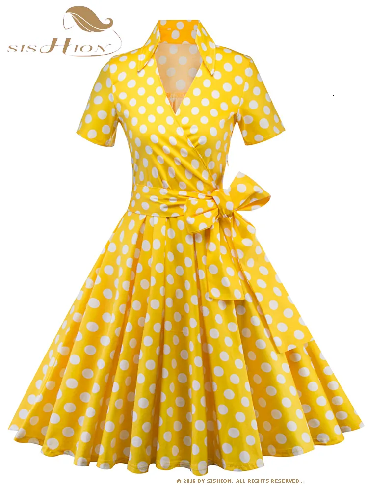 Robes décontractées SISHION Hepburn Robe d'été femmes à pois Vintage Swing Robe Rockabilly femme au foyer rétro 50 s Pinup robes robes VD2834 230329