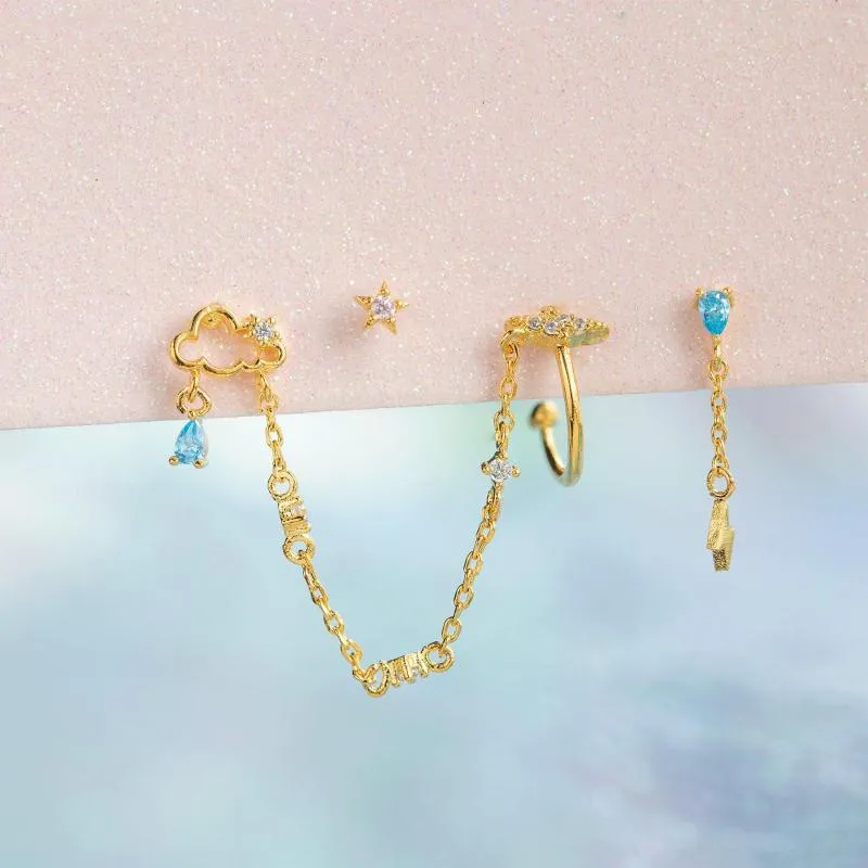 Stud Earrings Ins Hollow Chain Cloud Earbone Clip Earring Simple Cute Water Drop Zircon Ear For Women Girls Fashion Jewelry